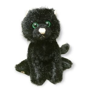 Ganz Webkinz Solid Black Cat w. Stunning Bright Green Eyed Plush Stuffed Animal